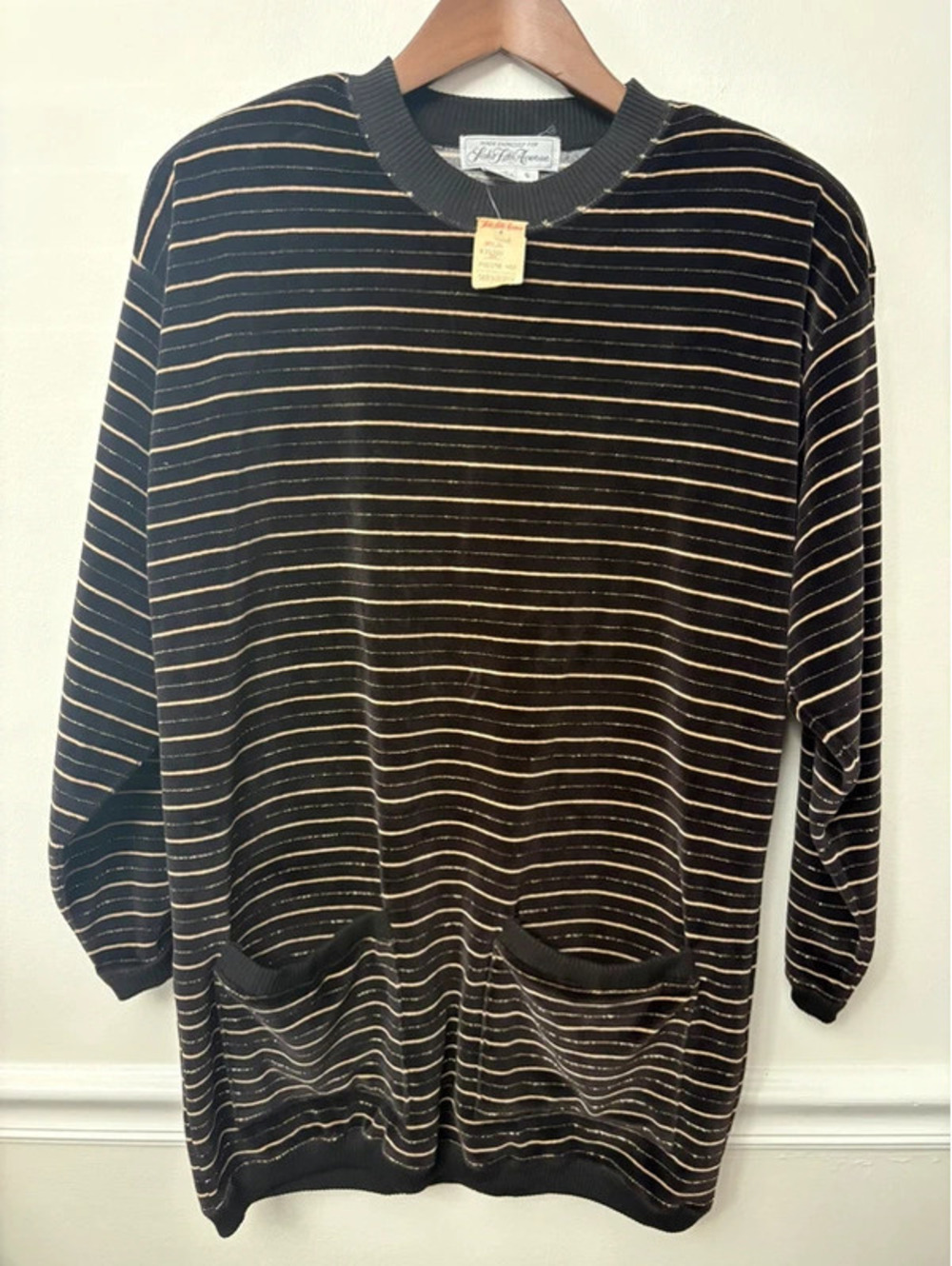 Vintage Saks Fifth Avenue NWT Striped Metallic Tunic Sweater Small Oversized
